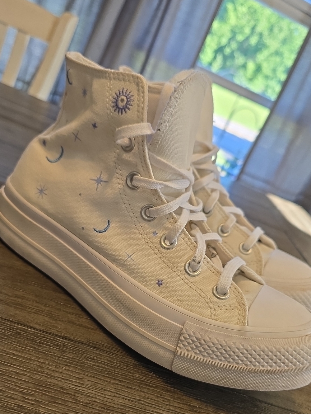 Converse White High-Top Sneakers with Blue Celestial Accents